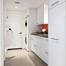 Long, White Modern Laundry Room