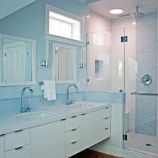 Baby Blue Bathroom With Modern Fixtures