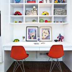 Custom Contemporary Kid's Room Built-In Desk and Shelves