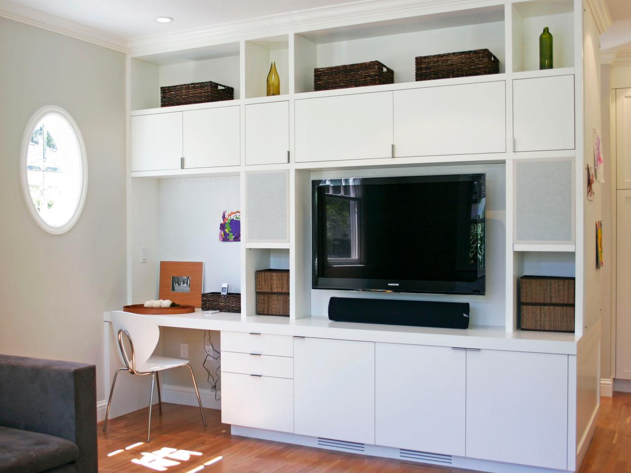 Modern Living  Room  Entertainment  Center With Built In Desk 