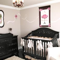Girl's Pink and Black Nursery with Wall Art