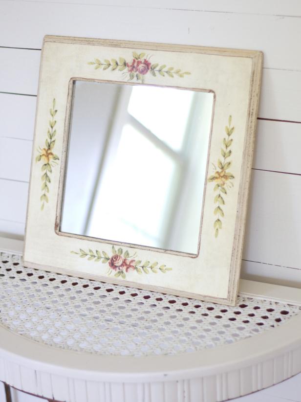 Shop the house or secondhand stores for a small square or rectangular flat-fronted mirror.