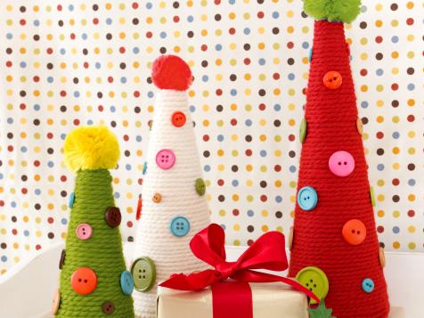 Yarn and Button Holiday Topiaries