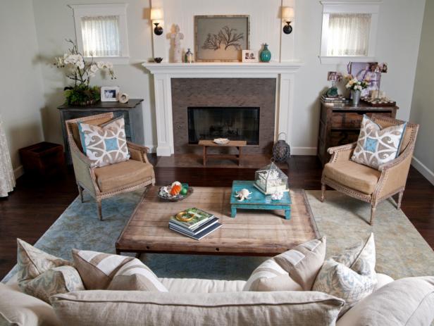 Neutral Coastal Cottage Living Room With Fireplace Hgtv Neutral Coastal Cottage Living Room
