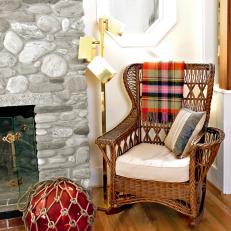 Eclectic Reading Corner With Wicker Rocking Chair