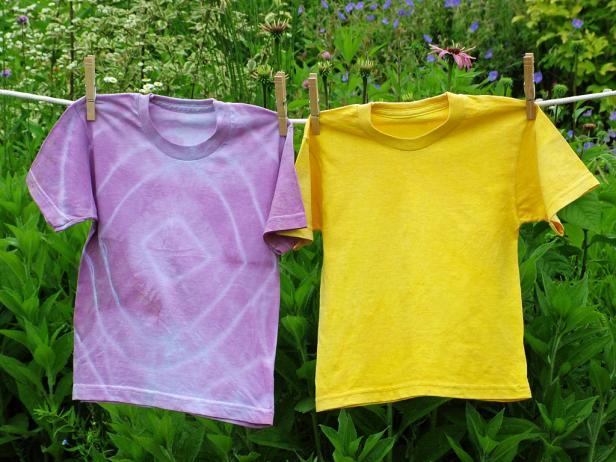 Yellow and Purple Shirts Dyed With Turmeric and Grapes