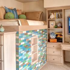 Colorful Brick-Themed Loft Bed in Beach-Inspired Bedroom