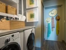Laundry Room with Wicker Baskets and Straw Hats