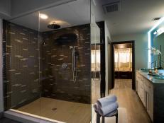 Master Bathroom With Brown Tiled Shower