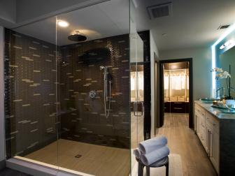 Master Bathroom With Brown Tiled Shower