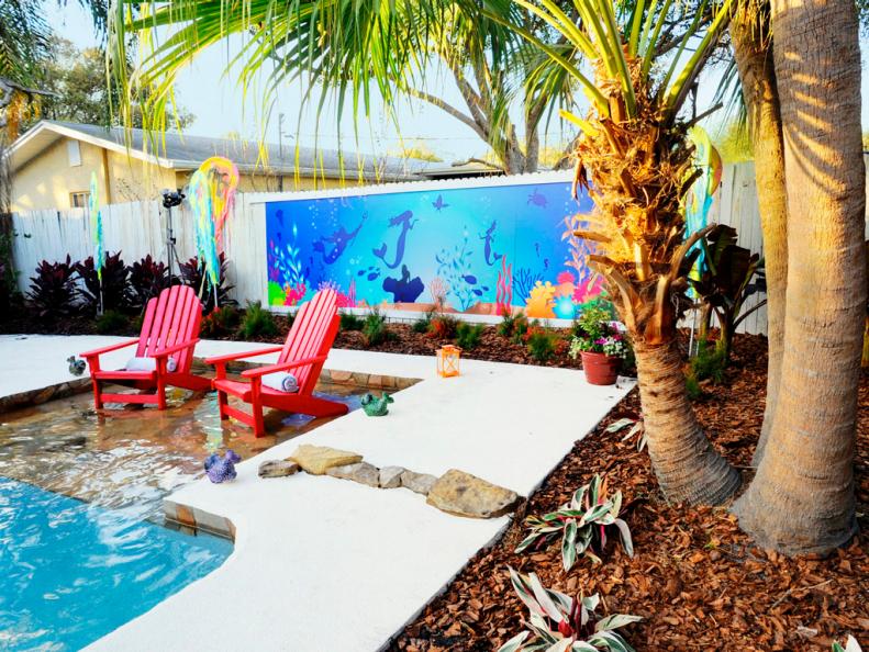 Backyard With Pool and Mermaid Theme 