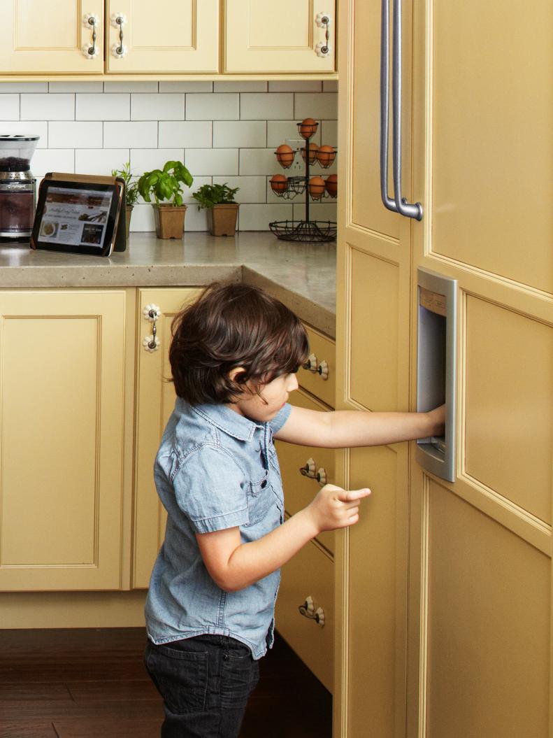 Yellow Cabinets & Refrigerator 