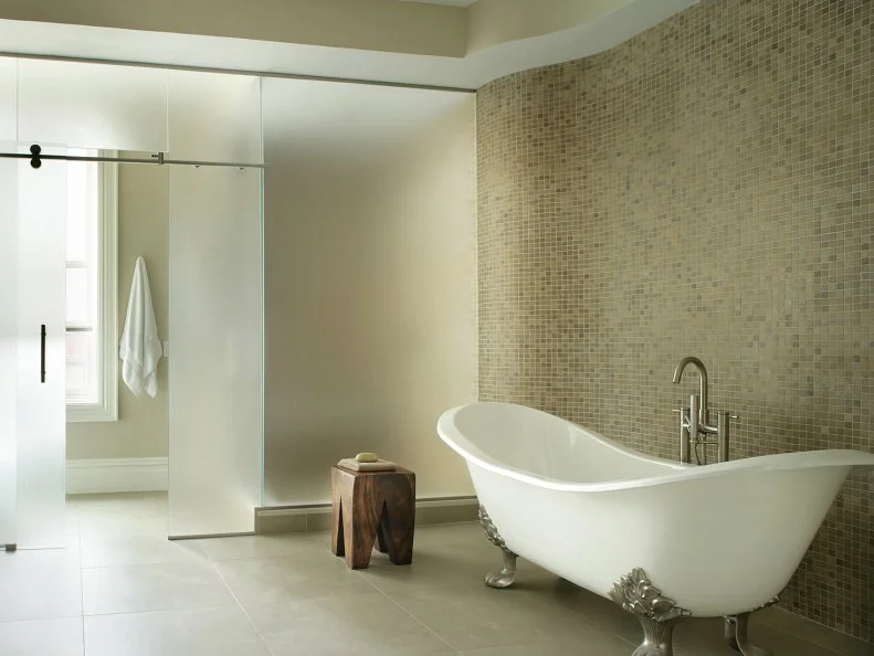 Claw-Foot Slipper Tub Against Tile Wall