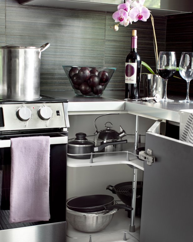 Grey Kitchen With Corner Cabinet Lazy Susan