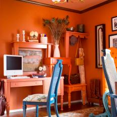 Orange Home Office with Eclectic Details