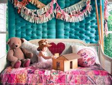 Kids' Room With Duct Tape Bedskirt and Chevron Wall