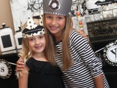 Girls Wearing Black & White Halloween Party Crowns