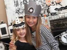 Girls Wearing Black & White Halloween Party Crowns