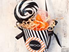 Black & White Striped Treat Cone Halloween Favor Bag With Candy