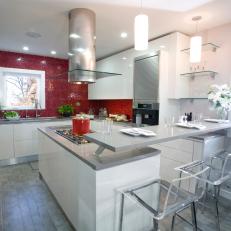 Contemporary Kitchen With Red Tile Backsplash