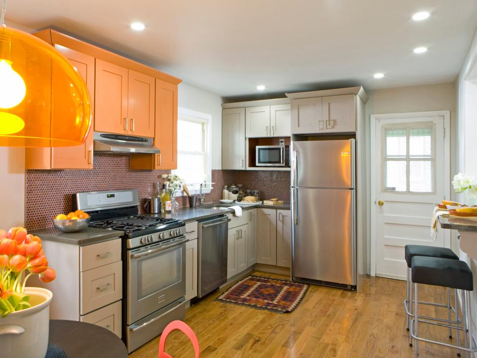 Kitchen Makeover With Orange and Gray Painted Cabinets