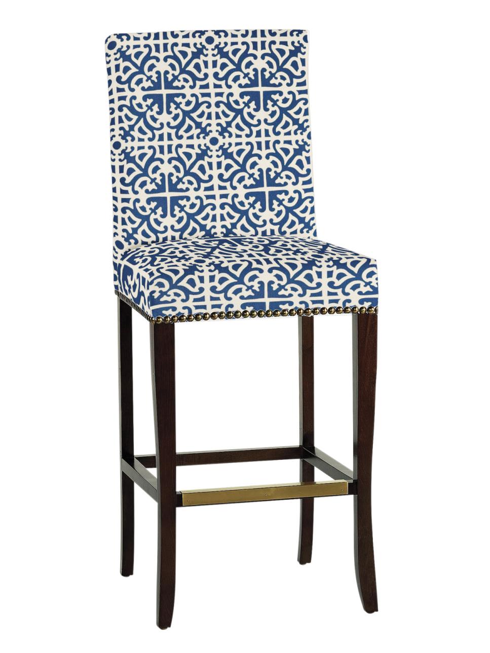 Transitional Bar Stool With Bold Blue and White Patterned Fabric HGTV