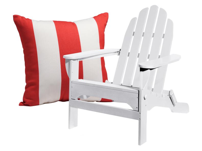 White Chair, Red Striped Cushion