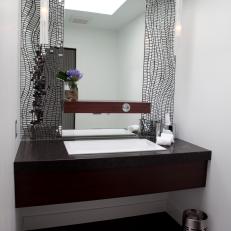 Contemporary Bathroom Vanity With Silver Mosaic Tile Wall