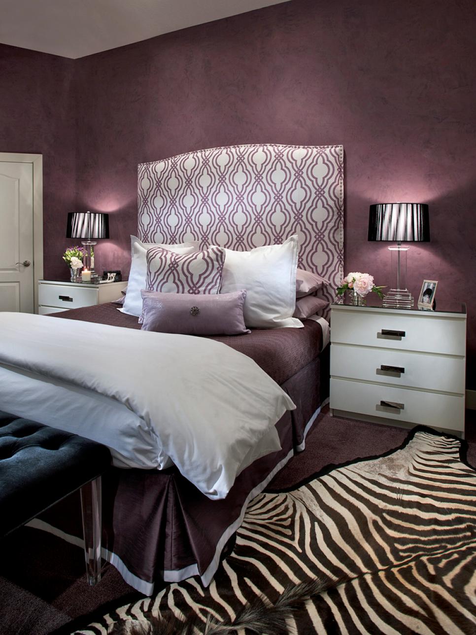 Contemporary Purple Bedroom with Zebra Print Rug HGTV