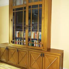 Large Entertainment Center With Glass-Paned Hutch