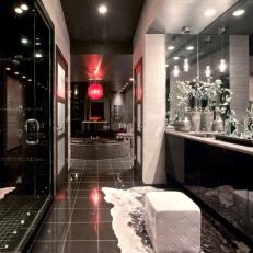 Glamorous Black Bathroom With Double Vanity