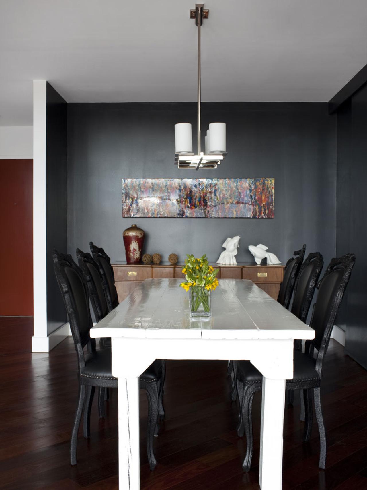 Black Dining Room With White Farmhouse Table | HGTV