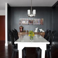 Black Dining Room With White Farmhouse Table
