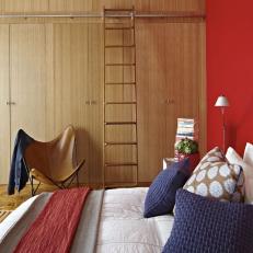 Modern Bedroom With Wood Paneled Closet