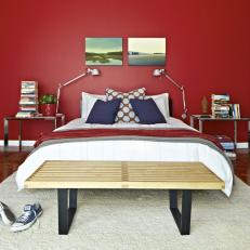 Red Accent Wall in Contemporary Bedroom