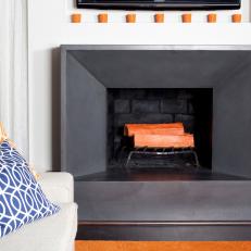 White Contemporary Living Room With Orange Rug