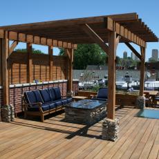 Rooftop Deck with Cedar Pergola and Built-In Fire Pit
