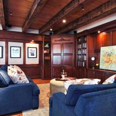 Cozy Traditional Living Room with Custom Blue Sofas