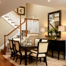 Transitional Dining Room With High Ceilings