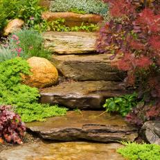 Cottage Outdoor Walkway With Stone Steps