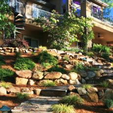 Flagstone Walkway With Boulder Planters