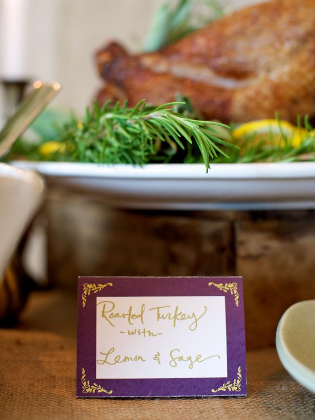 This printable menu card is perfect for labeling Thanksgiving dishes, including this roasted turkey with lemon and sage.