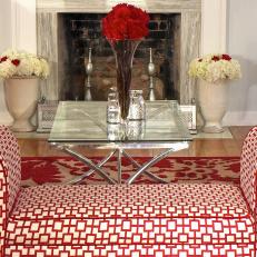 Living Room Fireplace with Large Marble Tile