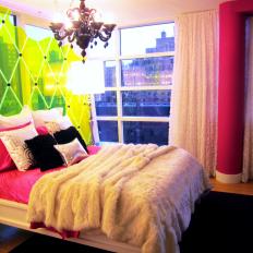 Eclectic Teen Bedroom With Neon Headboard
