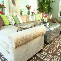 Green Living Room With Industrial Coffee Table 