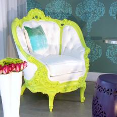 Eclectic Lime Green and White Armchair