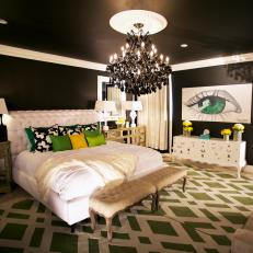 Striking Bedroom With Black Ceiling