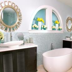 Light Blue Contemporary Bathroom With Freestanding Tub