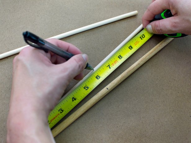 Next, measure and mark each 1/4&quot; wooden dowel at six inches in length.