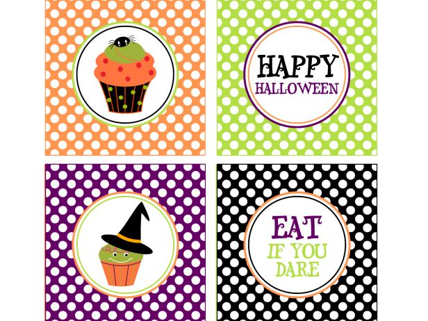 Even cupcakes deserve a cute costume on Halloween. Dress up the desserts at your next Halloween party with cute labels and festive sayings.